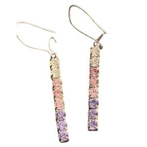 Silver Dangle Earrings With Gradient Pink & Purple Gemstones